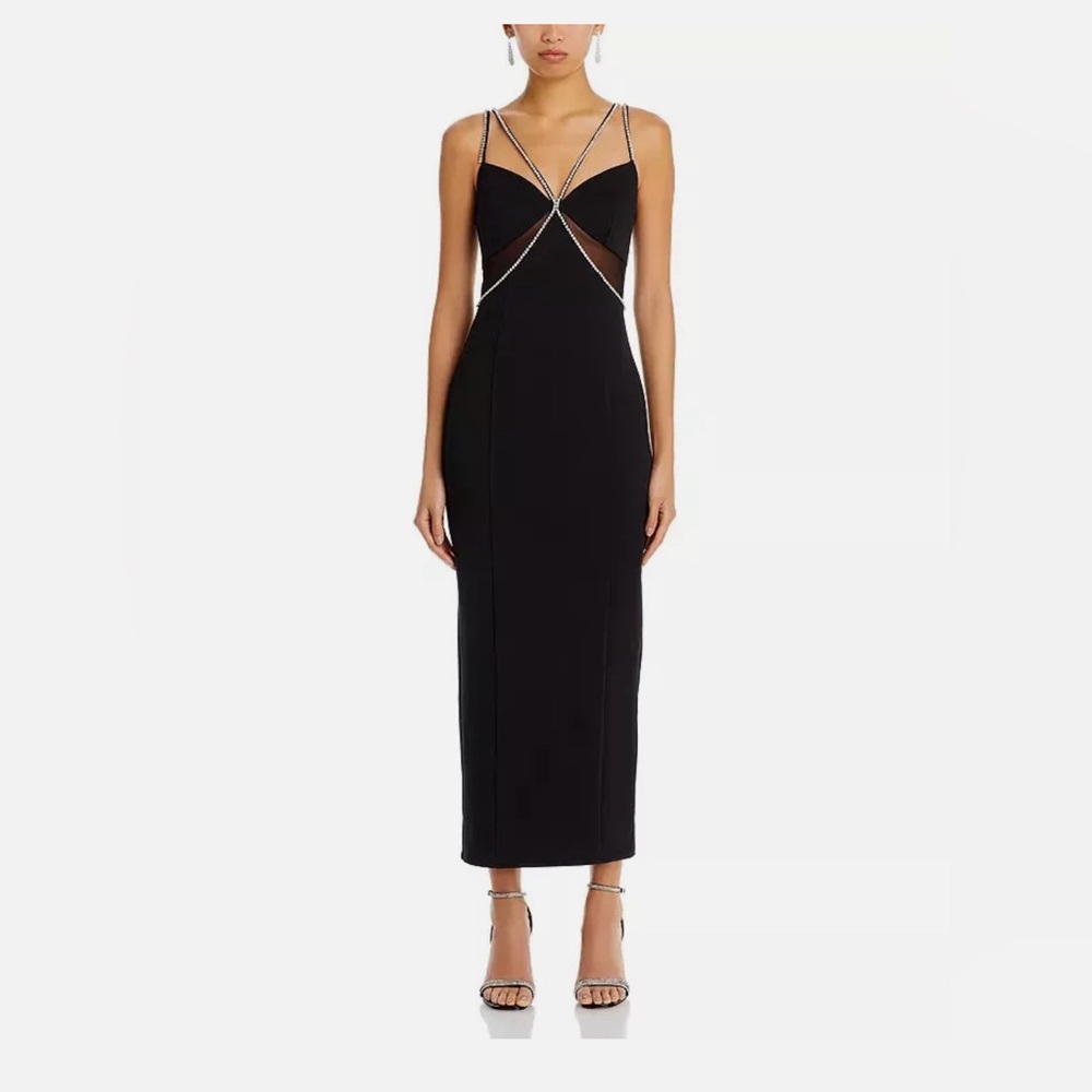 AQUA black dress
Crystal Embellished Sheath Midi Dress - 100% Exclusive